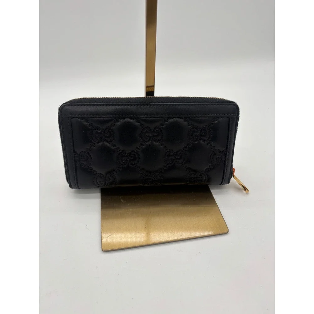 Gucci Zip Around Wallet Women's Black GG Matelasse Quilted Leather Gold Hardware